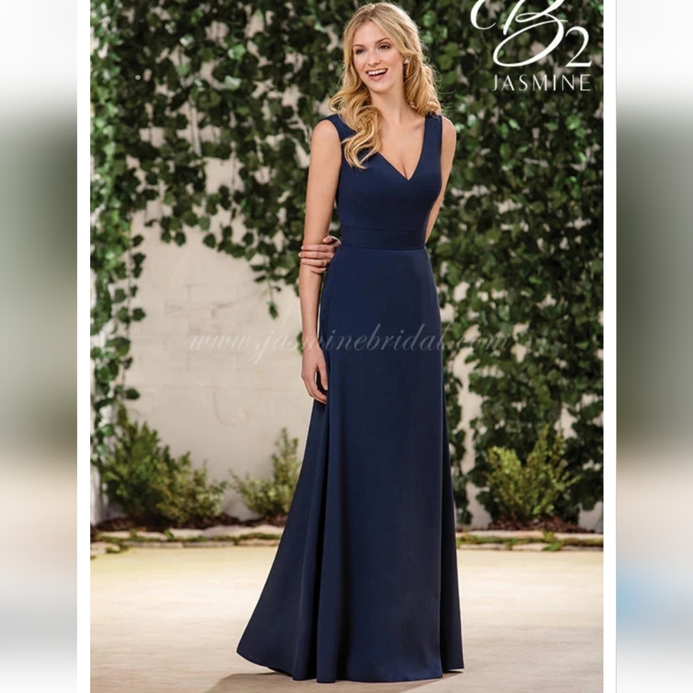 Size 12 navy crepe w/ wide tank straps and strappy back by B2 Jasmine NWT